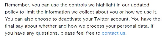 Twitter&#039;s GDPR Updates summary: User controls over personal data section