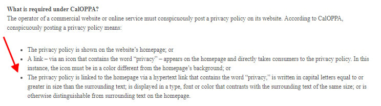 Consumer Federation of California Education Foundation: conspicuous CalOPPA Privacy Policy link