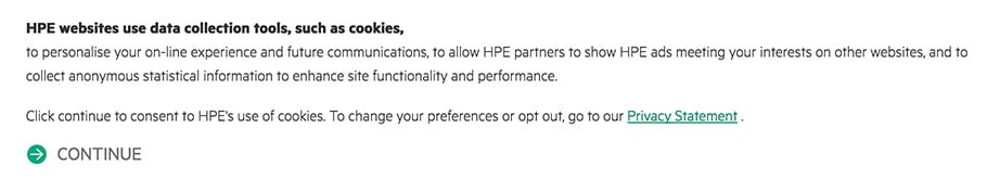 HPE GDPR compliant cookies notice