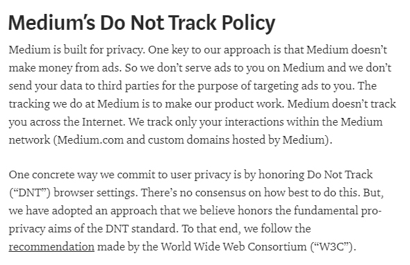 Medium&#039;s Do Not Track DNT Policy intro