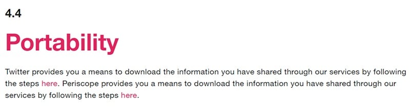 Twitter Privacy Policy: Portability clause