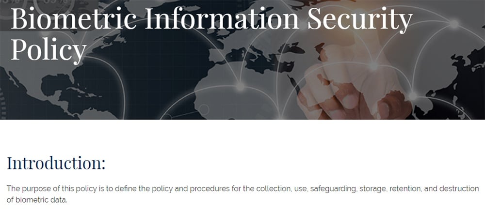 Firstsource: Biometric Information Security Policy: Screenshot of introduction