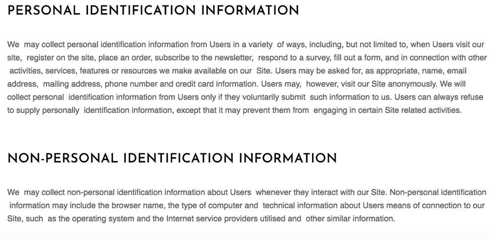 The Coaching Institute Privacy Policy: Personal Identification Information and Non-personal Identification Information clauses