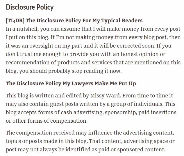 Missy Ward Privacy Policy: Affiliate disclosure policy