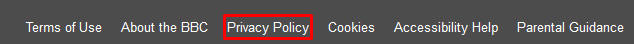 BBC Privacy Policy link in footer - highlighted