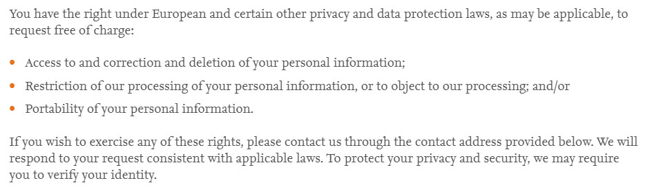 Elsevier Privacy Policy: Accessing and updating your information/European rights clause