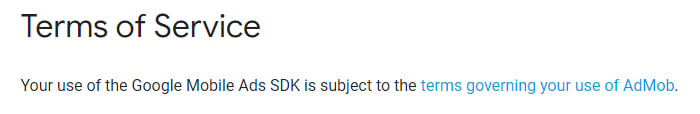 Google AdMob Terms of Service linking to AdSense Terms of Service