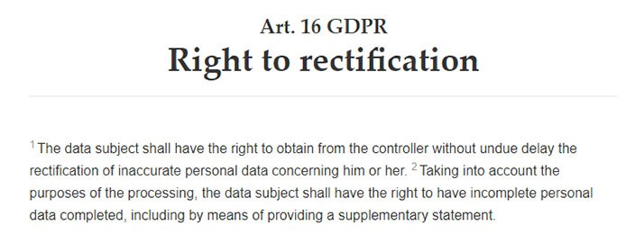 Intersoft Consulting: GDPR Article 16 - Right to rectification