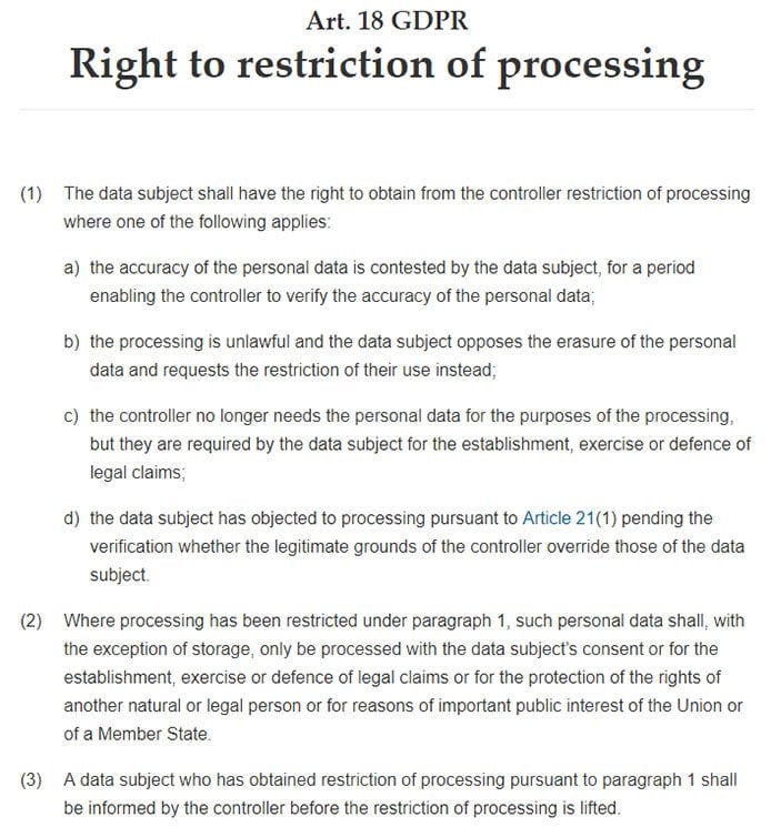 Intersoft Consulting: GDPR Article 18 - Right to restriction of processing