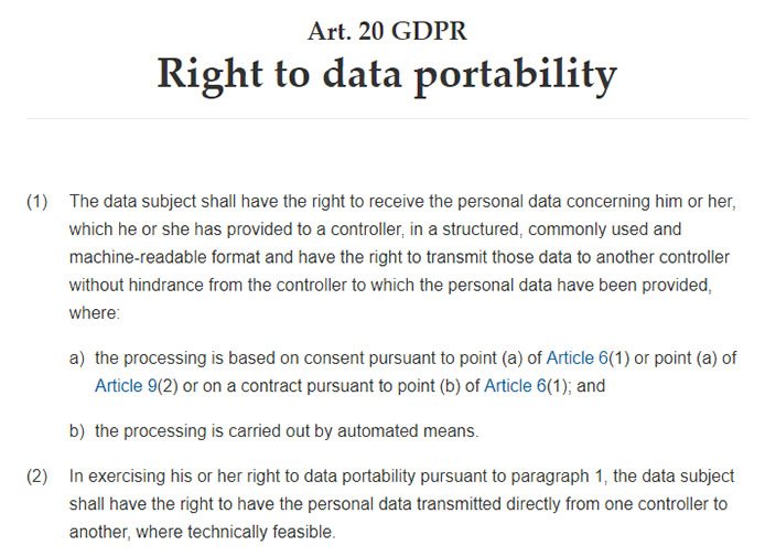 Intersoft Consulting: GDPR Article 20 - Right to data portability