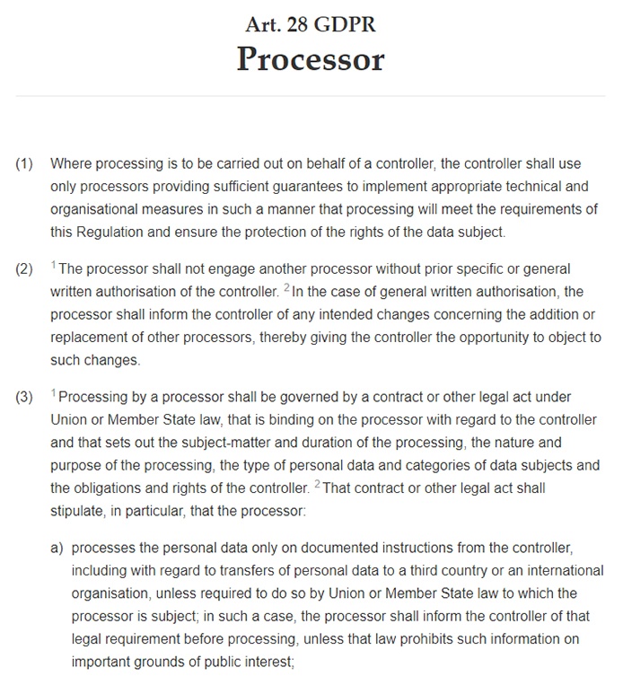 Intersoft Consulting: GDPR Article 28 - Processor