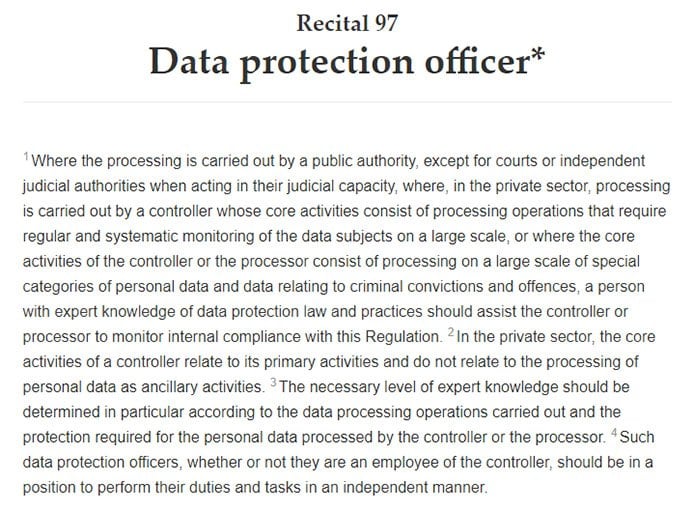 Intersoft Consulting: GDPR Recital 97 - Data protection officer