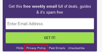 MoneySavingExpert.com email newsletter sign-up form with Privacy Policy link highlighted