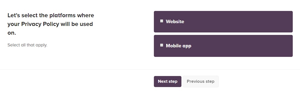 PrivacyPolicies.com: Privacy Policy Generator - Create your Privacy Policy - Step 1