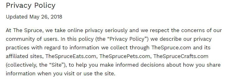 The Spruce Eats Privacy Policy intro paragraph