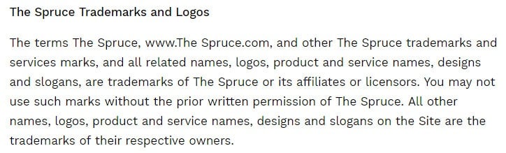 The Spruce Eats Terms of Use: Trademarks and Logos copyright clause