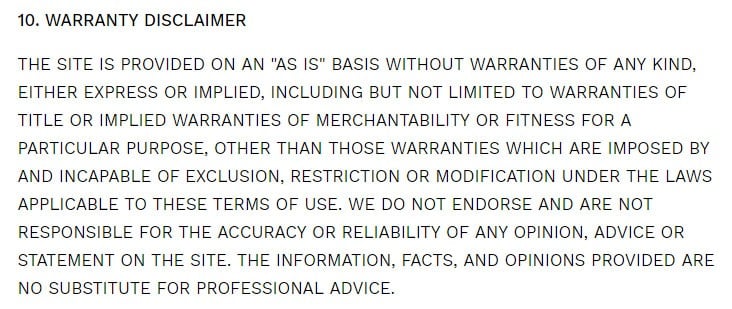 The Spruce Eats Terms of Use: Warranty Disclaimer clause