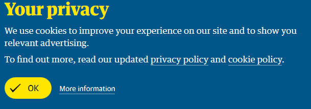 Screenshot of The Guardian cookies consent notification in website footer