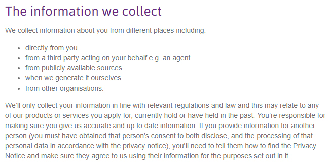 Cirencester Friendly Short Form Privacy Notice: The information we collect clause