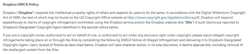 Intro clause of Dropbox&#039;s DMCA Policy