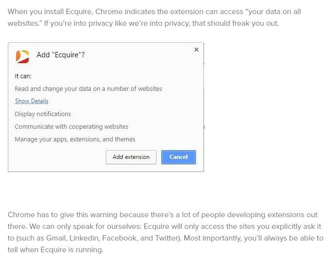 Ecquire Privacy Policy: Section covering Google Chrome extension&#039;s request to access data