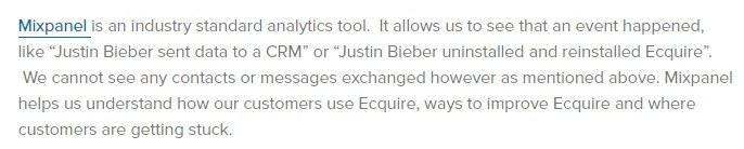 Ecquire Privacy Policy: Mixpanel section