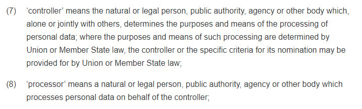 GDPR Article 4: Definitions - Controller and Processor