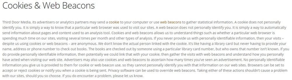 Third Door Media Privacy Policy: Cookies and Web Beacons clause