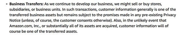 Amazon Privacy Notice: Business Transfers clause