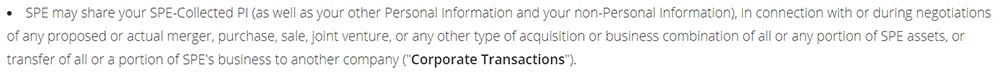 Funimation Privacy Policy: Business transfer clause