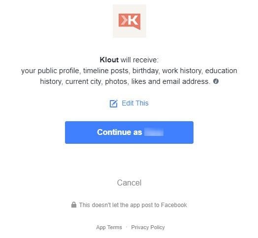 Klout sign-in with Facebook: Information Klout receives