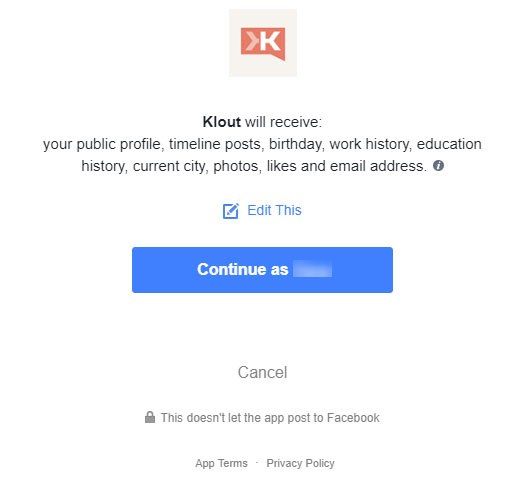 Klout sign-in with Facebook: Information Klout receives