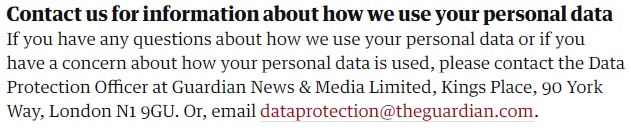 The Guardian Privacy Policy: Contact the DPO clause