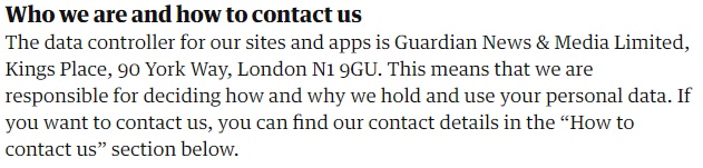 The Guardian Privacy Policy: Who we are and how to contact us data controller clause