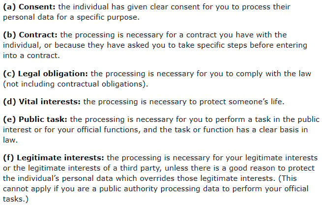 ICO&#039;s list of lawful bases for processing