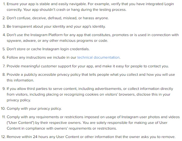 Excerpt of Instagram Platform Policy General Terms clause