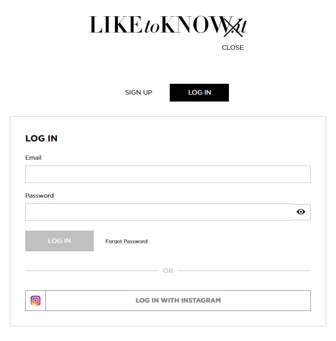 LIKEtoKNOWit Log in screen