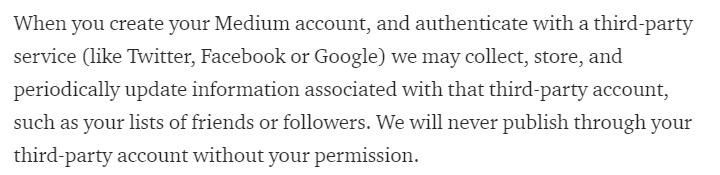 Medium Privacy Policy: Excerpt of Information we collect and how we use it clause
