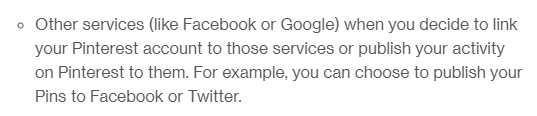 Pinterest Privacy Policy: Section about third-parties publishing activities