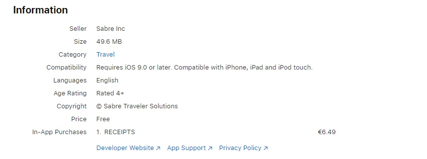 Screenshot of TripCase app store listing