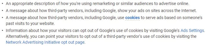 Google Ads Help: What to include in your remarketing Privacy Policy