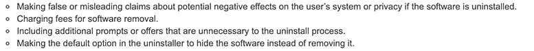 Excerpt of Simple Removal clause of Google Unwanted Software Policy