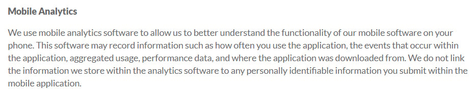 LogMeIn Privacy Policy: Mobile Analytics clause excerpt