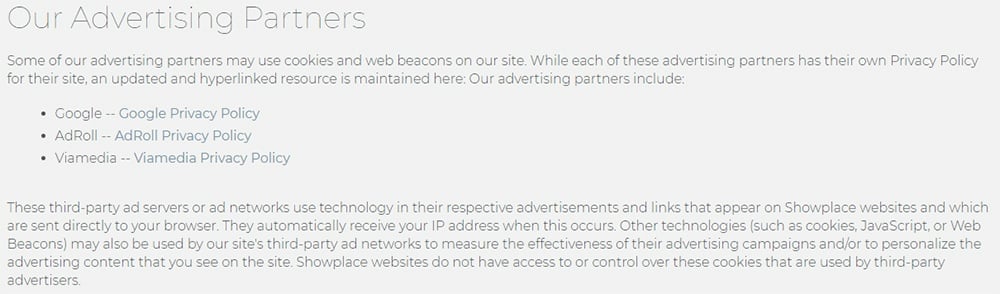 Showplace Privacy Policy: Advertising Partners clause