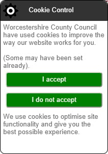 Worchestershire County Council cookie control and consent notice