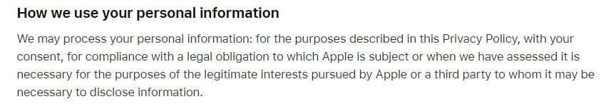 Apple Privacy Policy: How we use your personal information clause