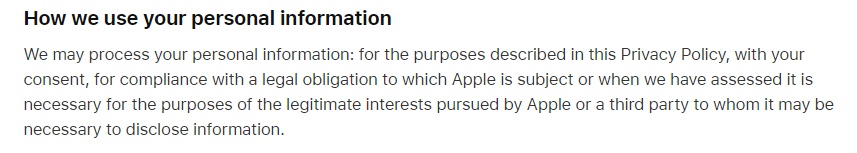 Apple Privacy Policy: How we use your personal information clause