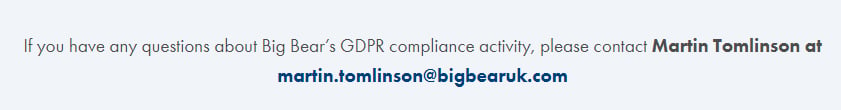 Big Bear Confectionery GDPR Compliance Statement - Contact information