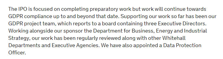 GOV UK GDPR Compliance Statement - Appointed a DPO section