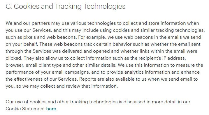 Mailchimp Privacy Policy: Cookies and tracking technologies clause